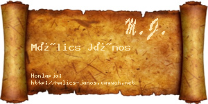 Málics János névjegykártya